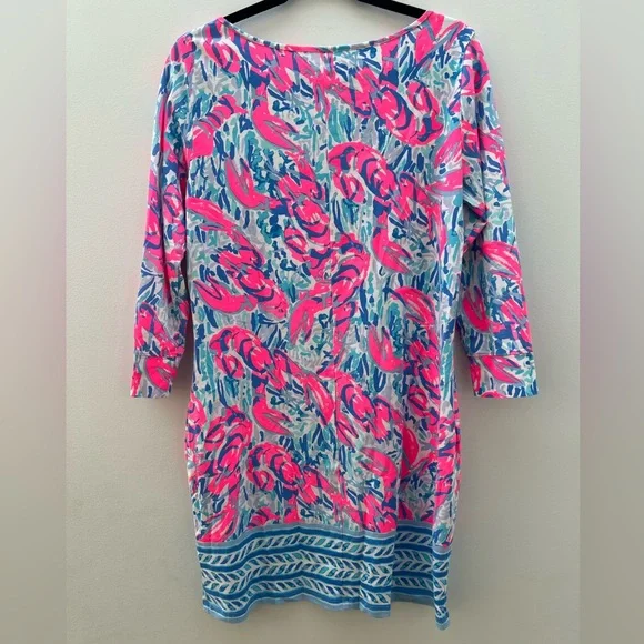 Lilly Pulitzer Blue Pink Lobster Cracked Up Cosmic Coral Marlowe Dress Large - Picture 7 of 16